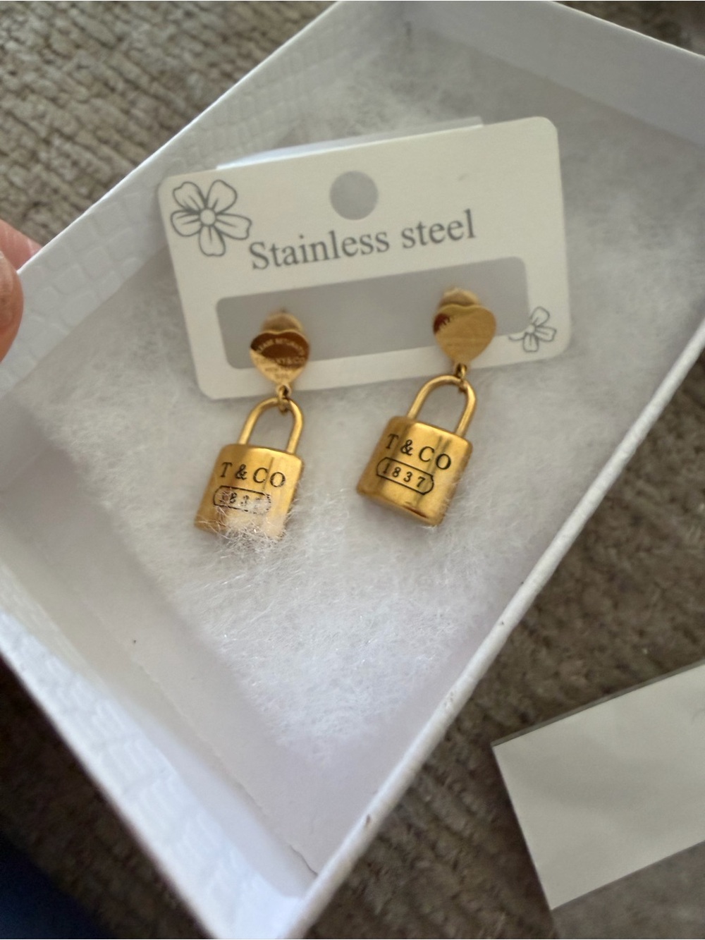 Gold Padlock Drop Earrings